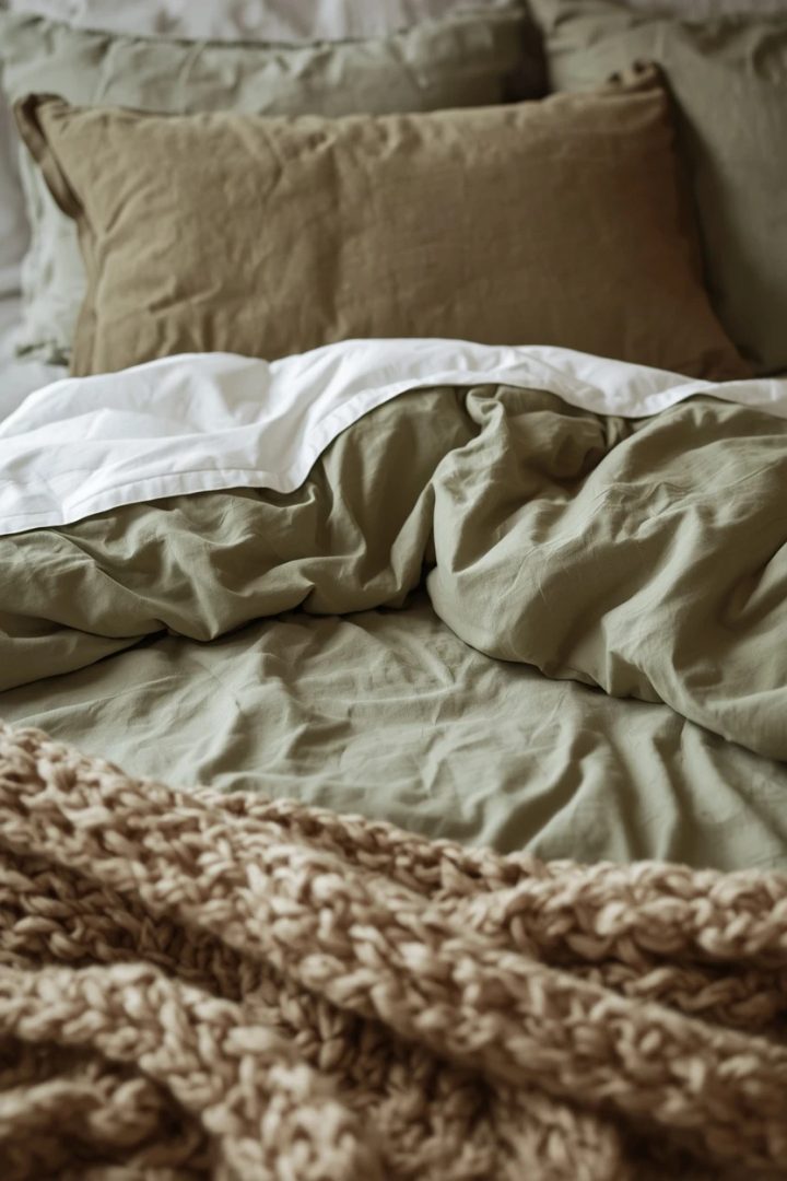 4. Layer Sage Green Bedding for Depth