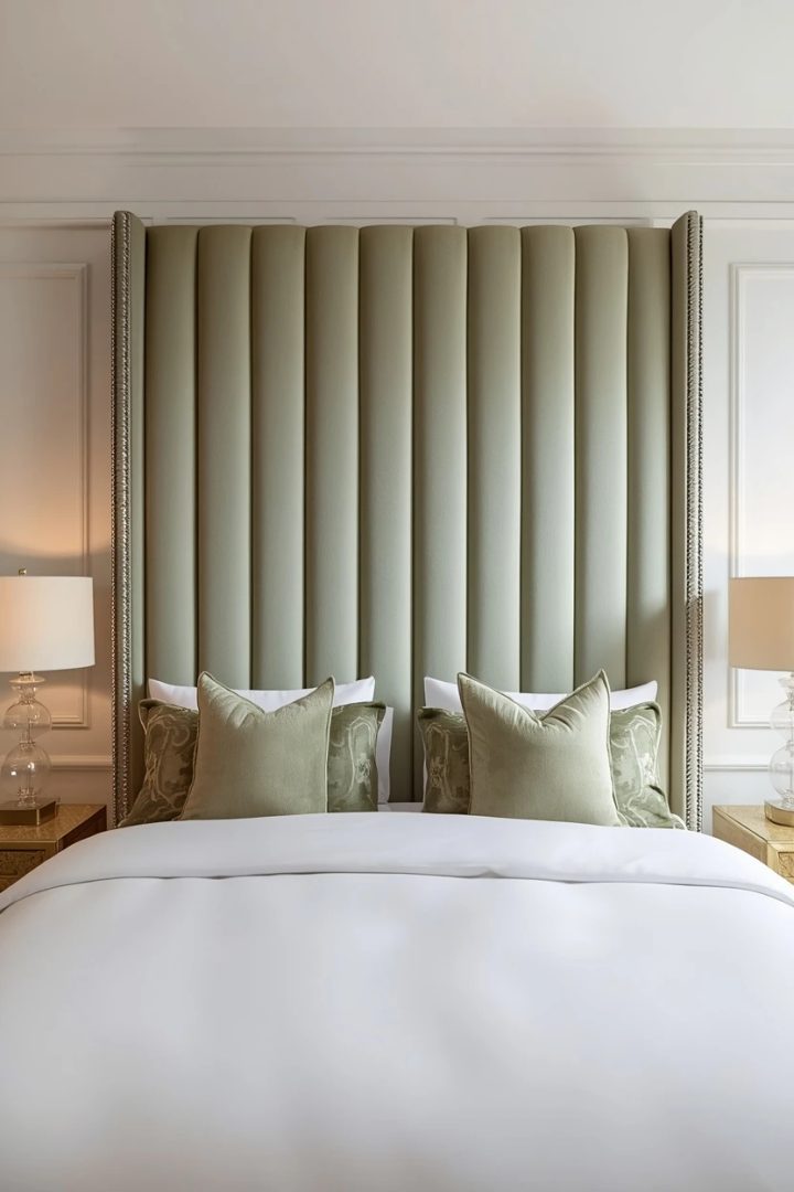 8. Choose a Sage Green Upholstered Headboard