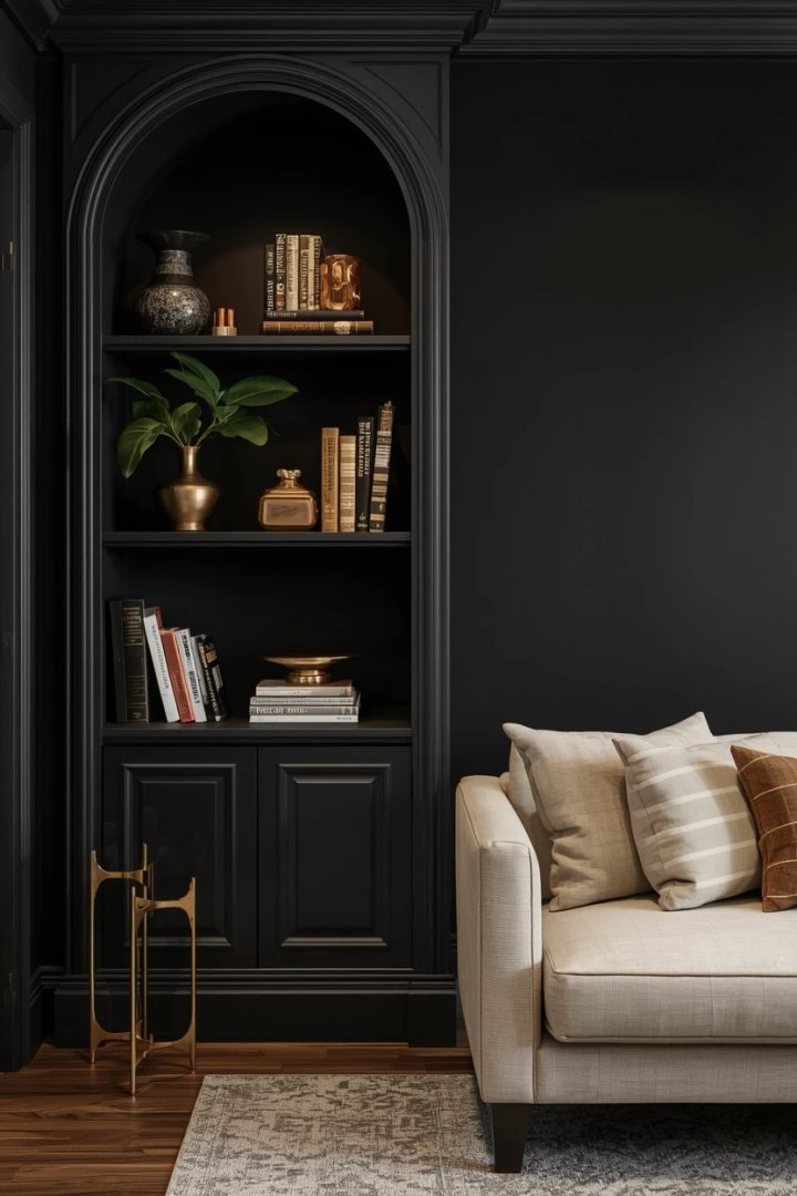5. Black Built-In Alcove Shelving