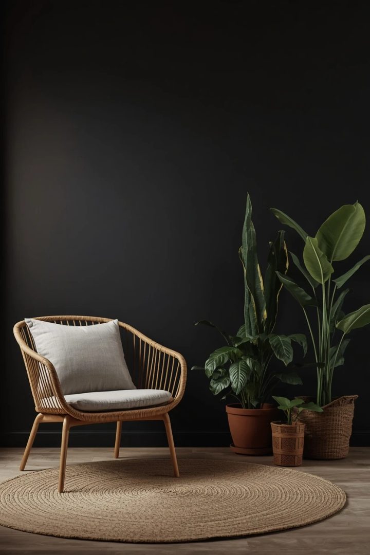 12. Black with Natural Linen and Rattan