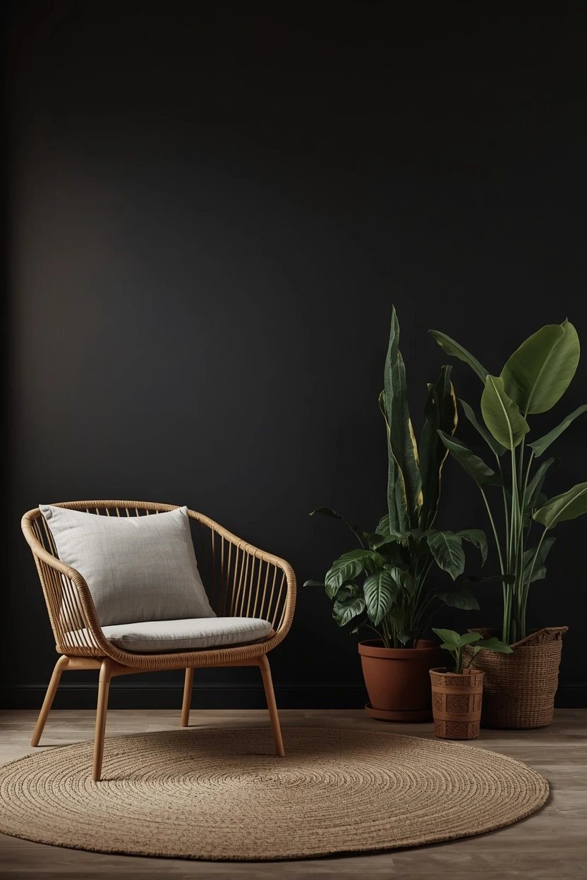12. Black with Natural Linen and Rattan