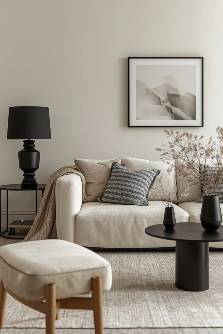 14. Black Accent Pieces in a Neutral Room