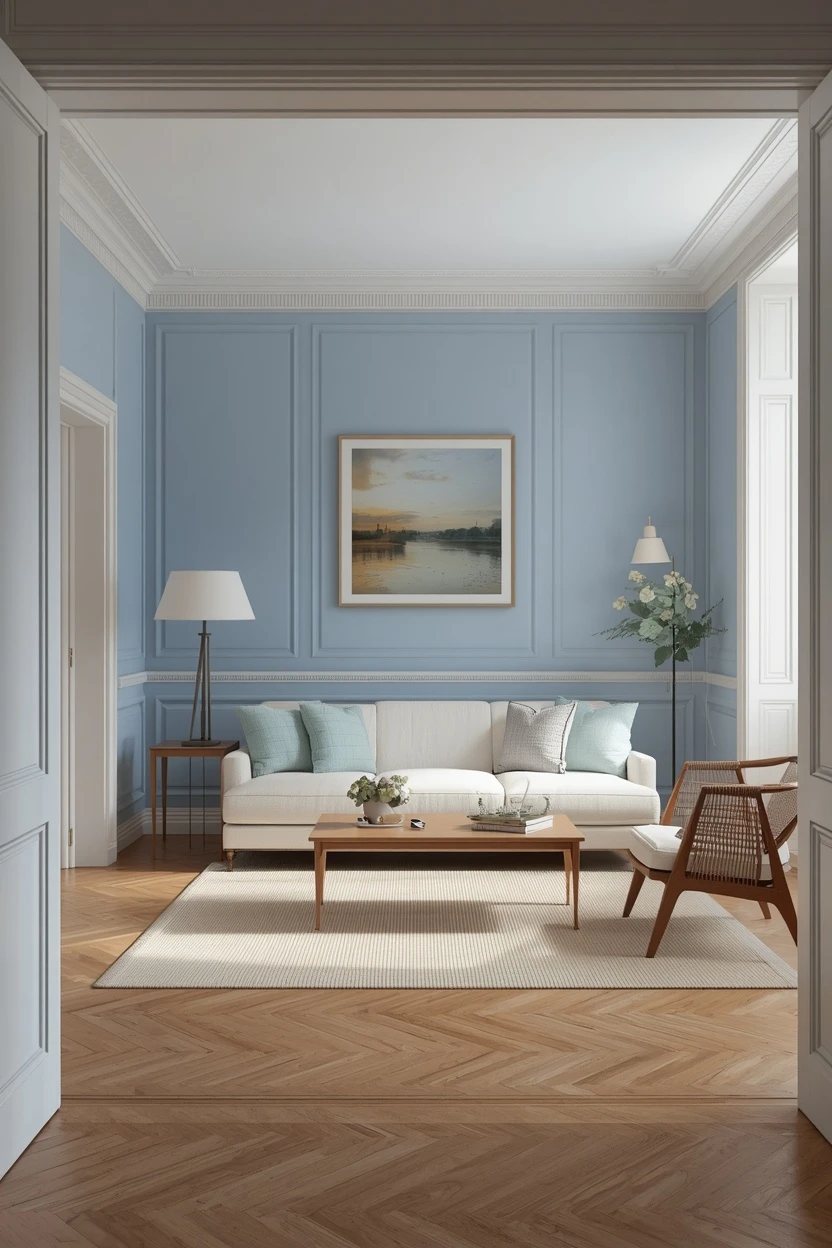 3. Soft Cornflower Blue Painted Walls