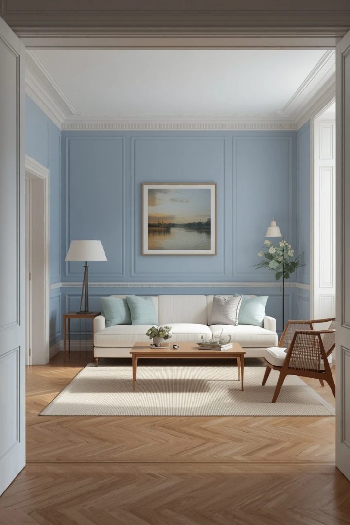 3. Soft Cornflower Blue Painted Walls