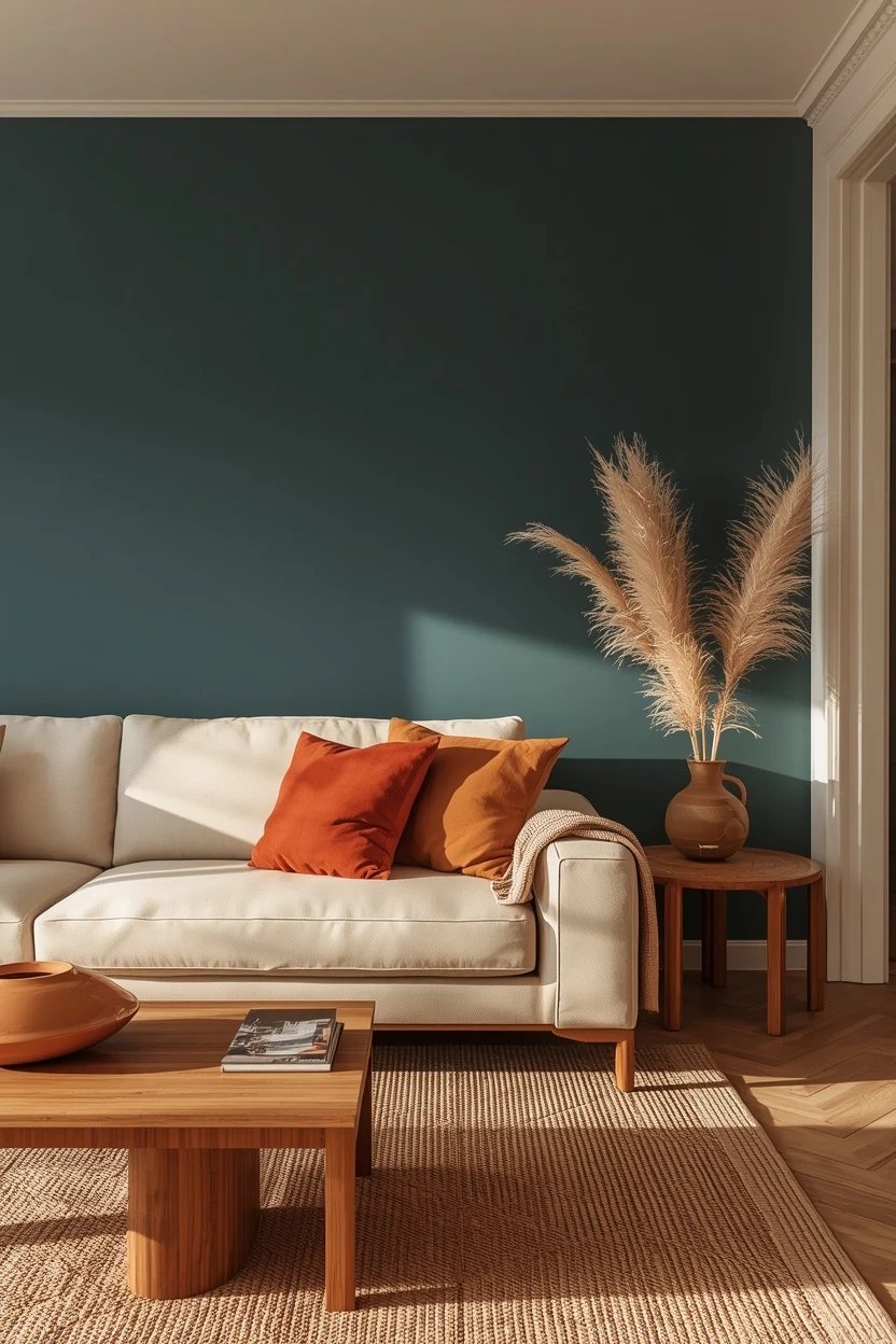 4. Teal Blue with Warm Earthy Accents