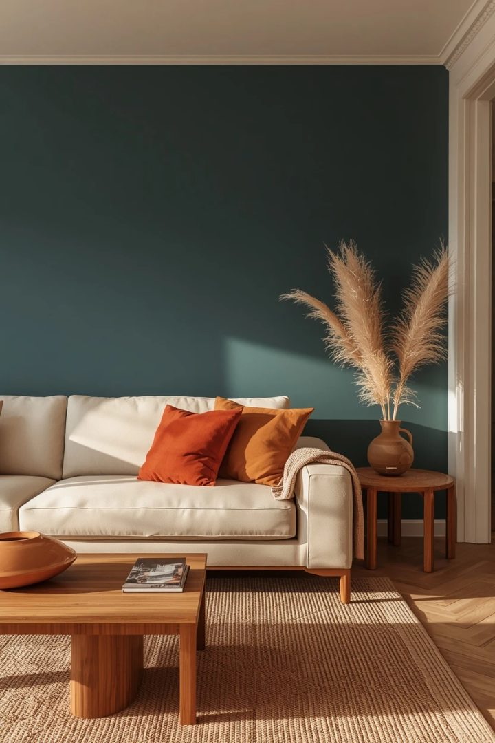 4. Teal Blue with Warm Earthy Accents