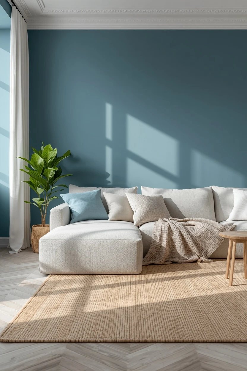 11. A Powder Blue Minimalist Living Room