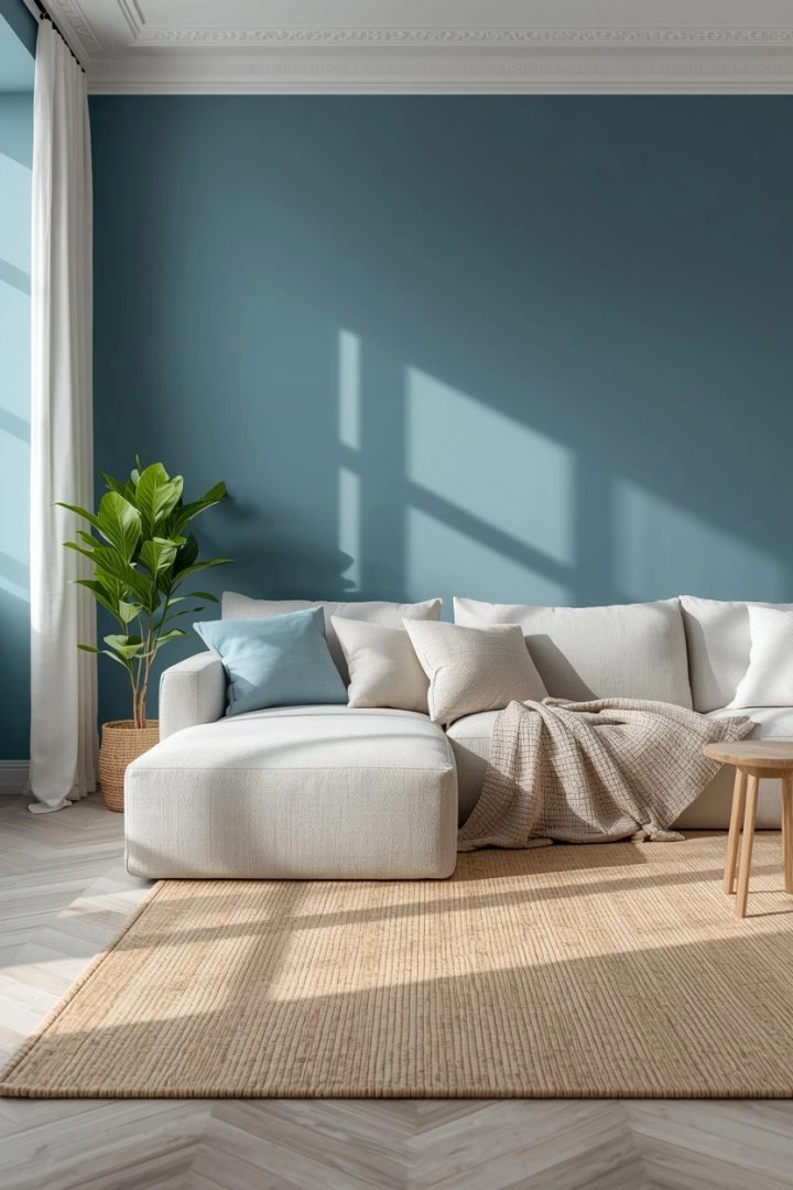 11. A Powder Blue Minimalist Living Room