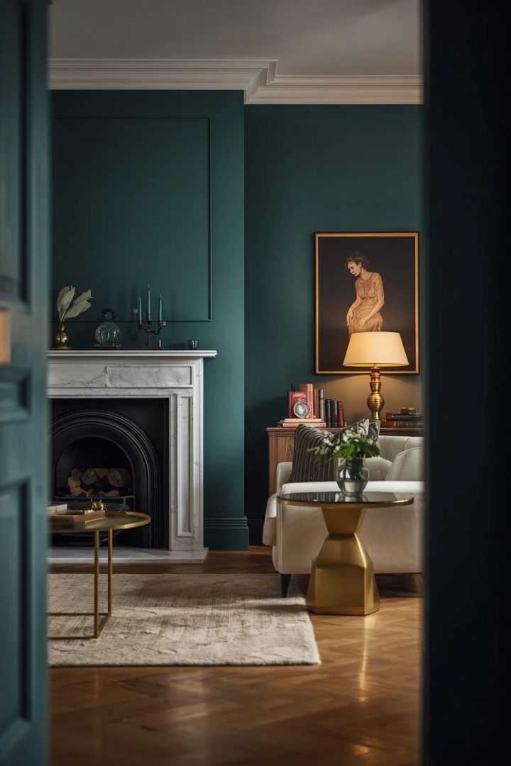 13. Deep Teal Fireplace Chimney Breast