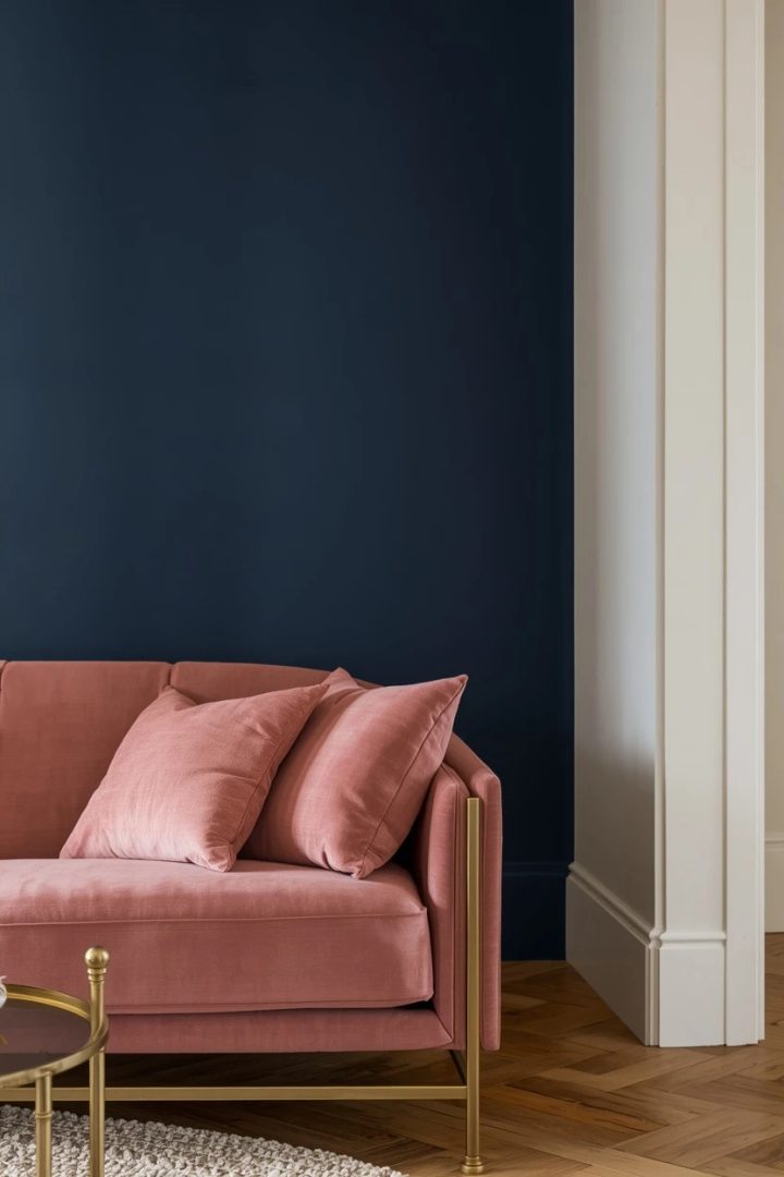 16. Navy and Blush Pink Living Room