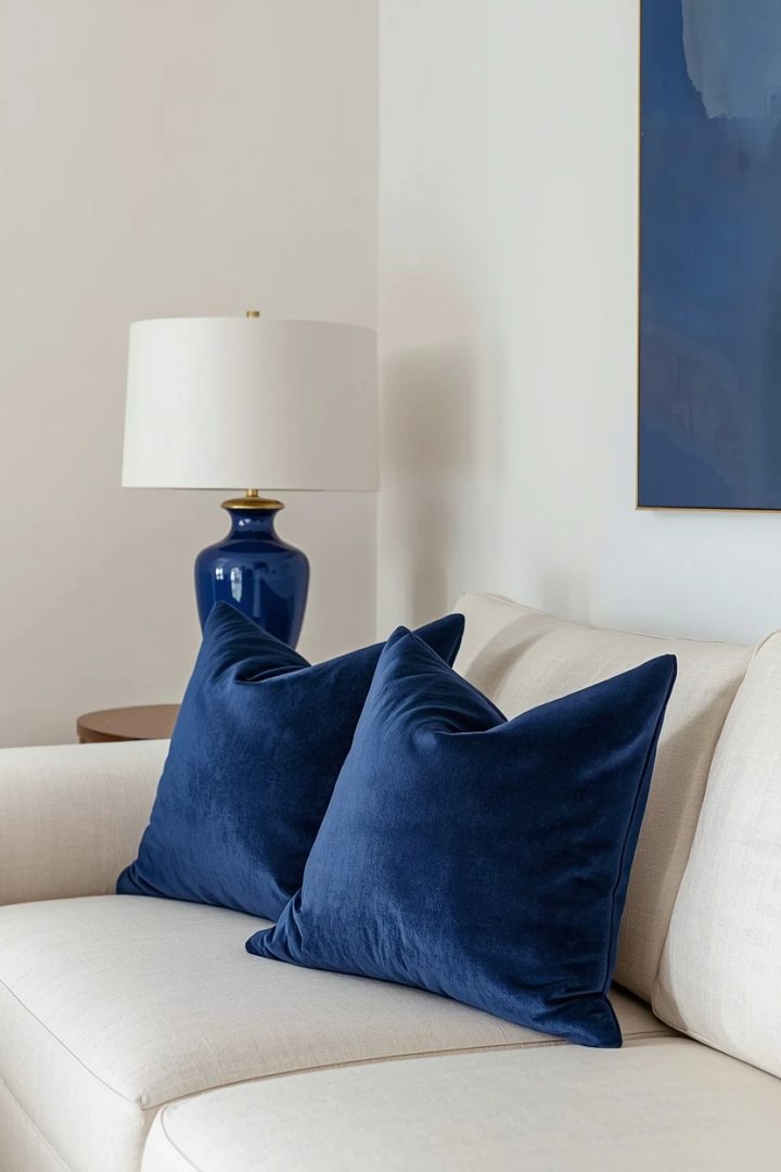 17. Blue Accents in a Predominantly Neutral Room