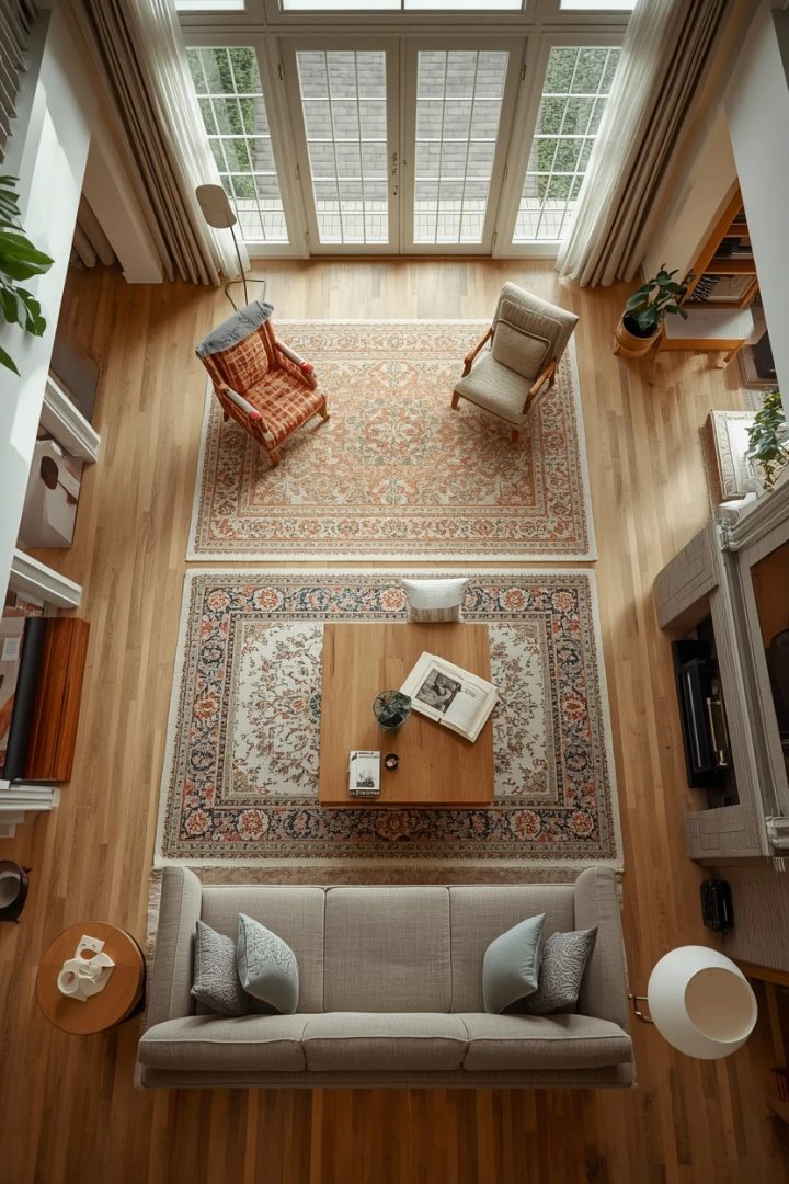 1. Zone the Space with Two Area Rugs