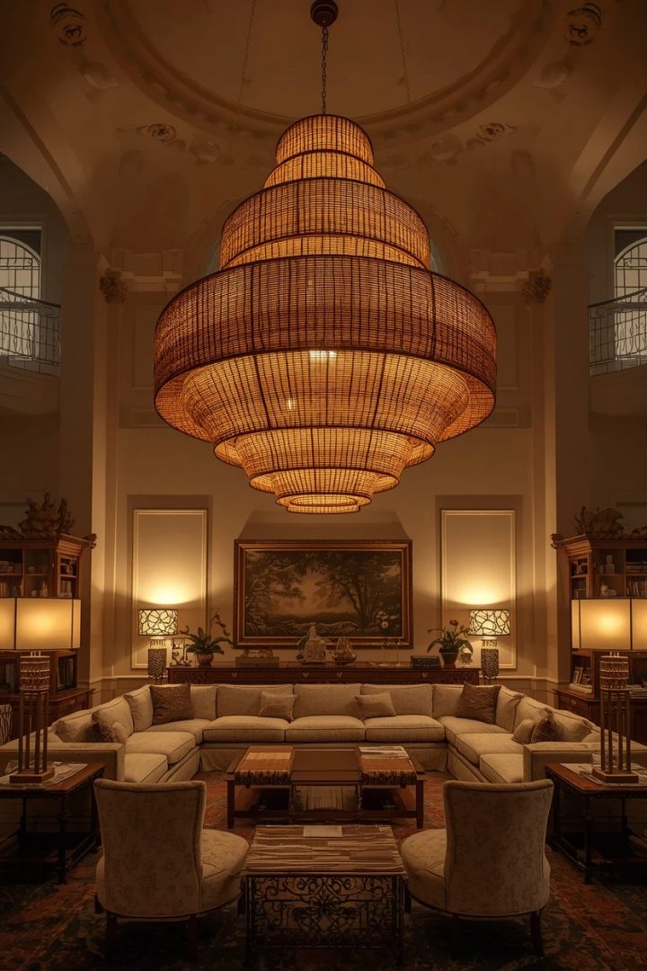 7. Statement Lighting Scaled to a Large Living Room