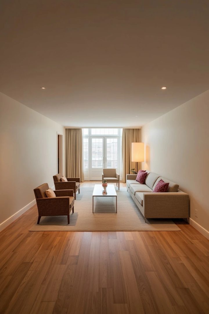 7. A Long Narrow Room Zoned by a Runner Rug