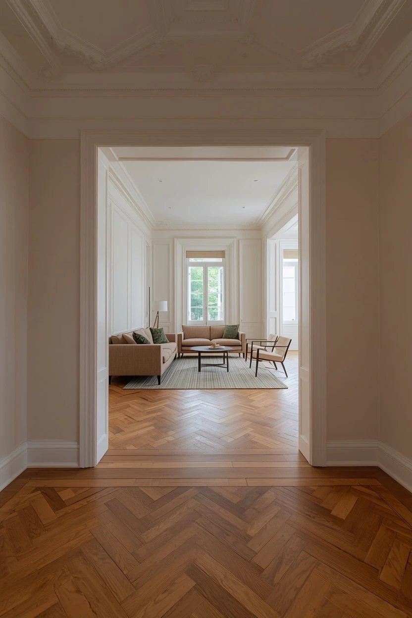 12. Bold Floor Tiles or Parquet Across the Width