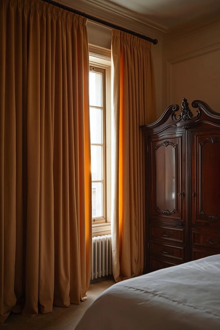 10. Soft Curtains to Balance Dark Furniture