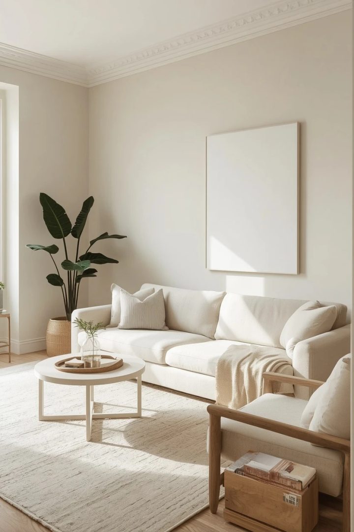 5. Cream and Ivory Minimalist Living Room