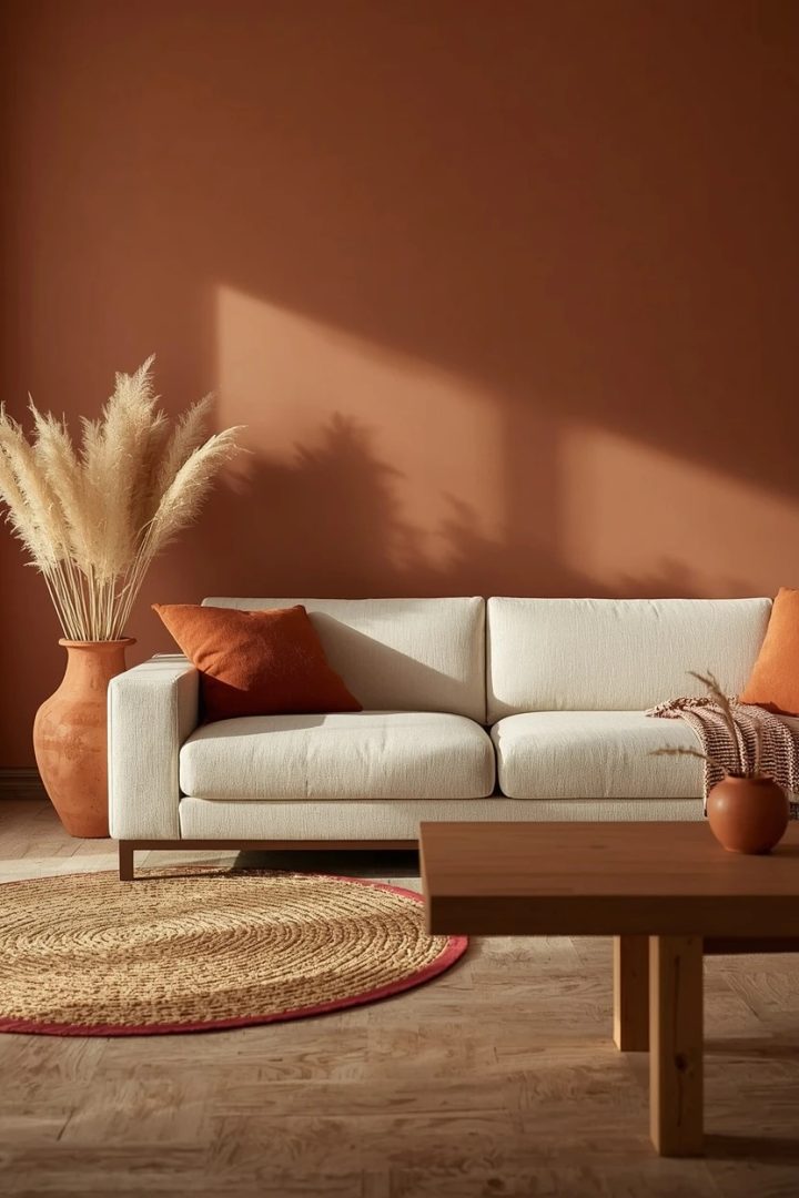 8. An Earthy Neutral Living Room with Clay and Terracotta