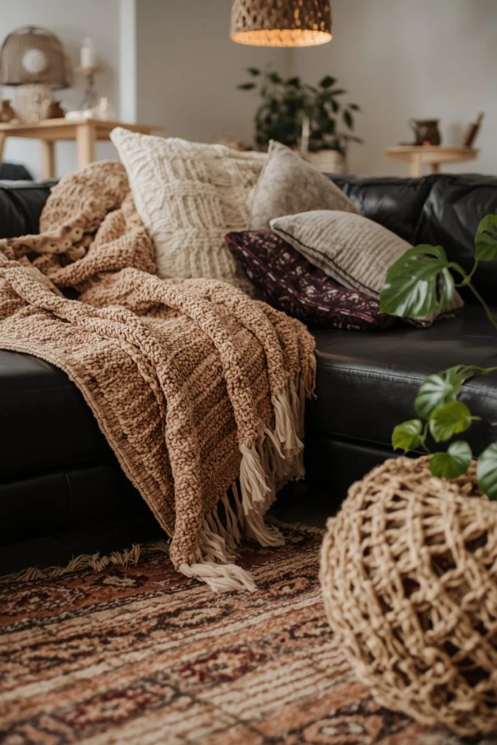 3. Bohemian Layering With Textured Throws and Rugs