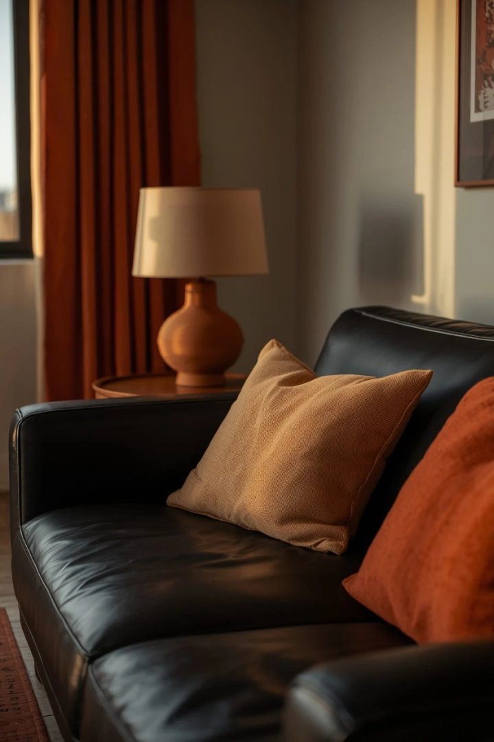 8. Rust and Terracotta Warmth Against Black Leather