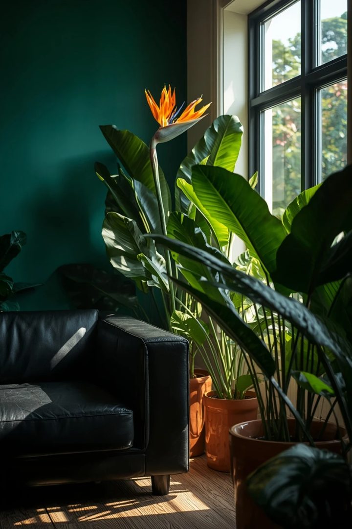 14. Oversized Plants and Natural Light Focus