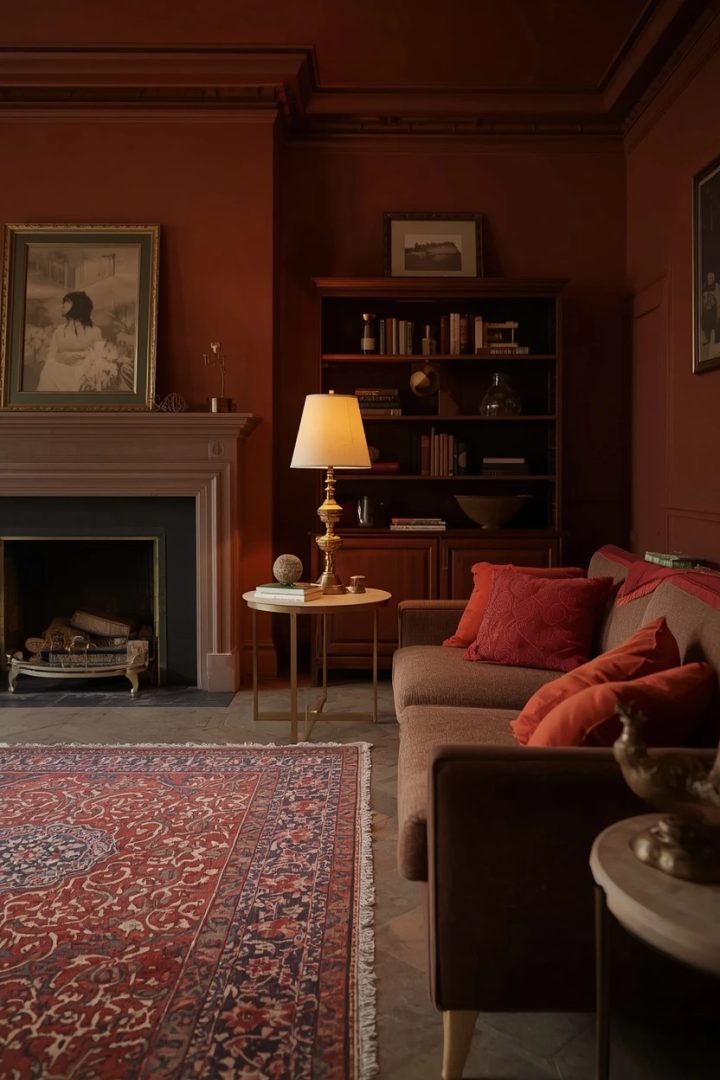 3. Brown and Red Lounge Decorating Ideas With a Spice Palette