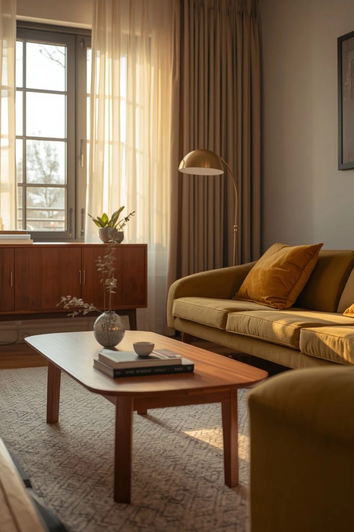 4. Walnut Mid-Century Brown Living Room Ideas