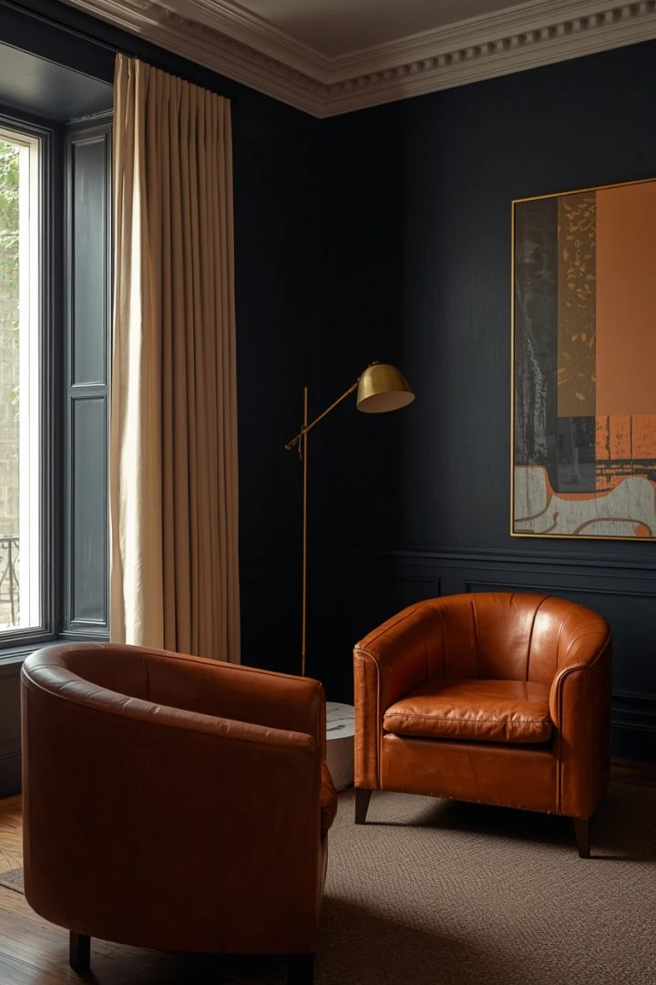 5. Cognac and Navy for Sophisticated Contrast