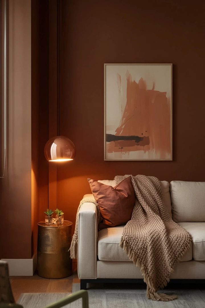 8. Mocha Walls With Copper Metallic Accents