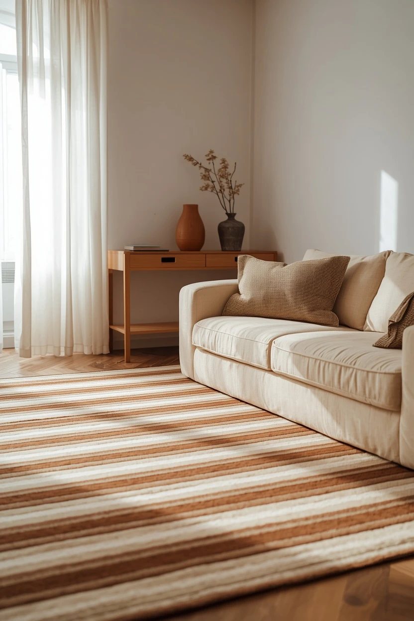 10. Brown and Cream Striped Accent Through Textiles