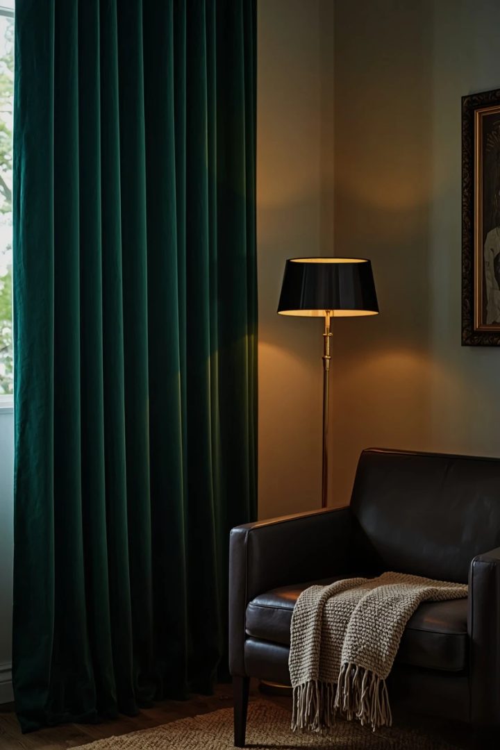 2. Heavyweight Velvet Drapes for Drapery Ideas for Living Room Drama