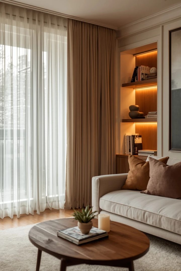 5. Sheer Voile Behind Opaque Panels for Layered Light