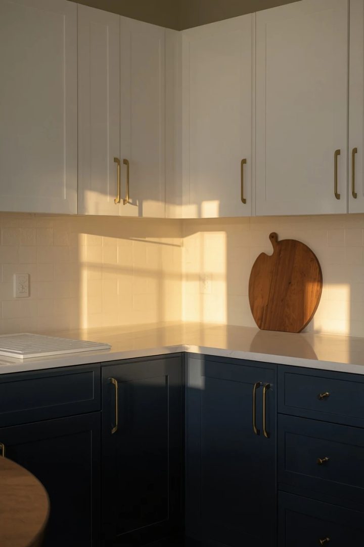 2. Navy Lower Cabinets With White Uppers for Kitchen Color Scheme Ideas