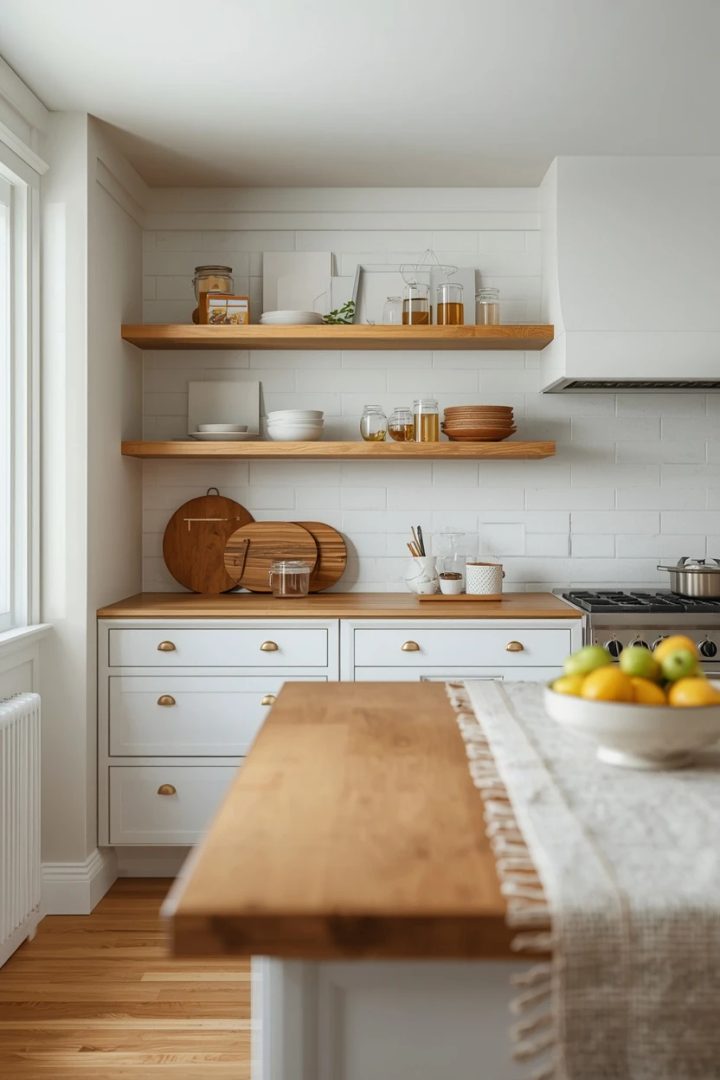 3. All-White Kitchen With Warm Wood Accents