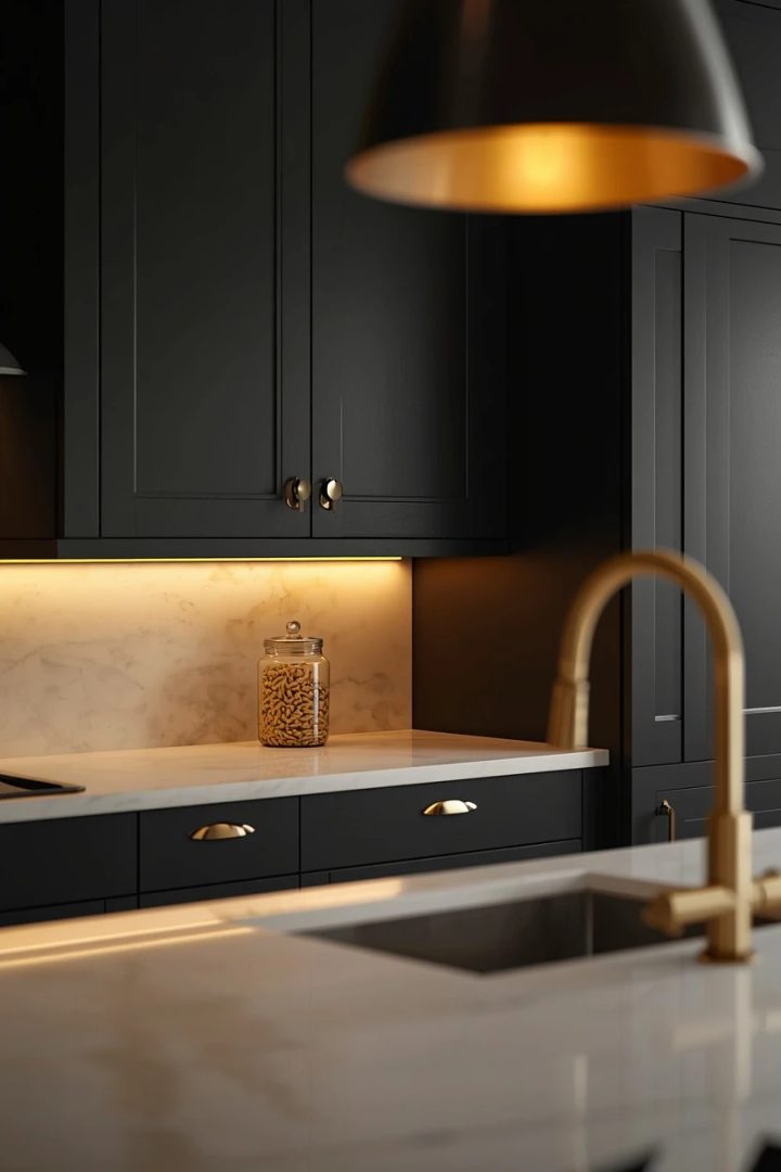 7. Black Cabinets With Brass for Kitchen Painting Ideas
