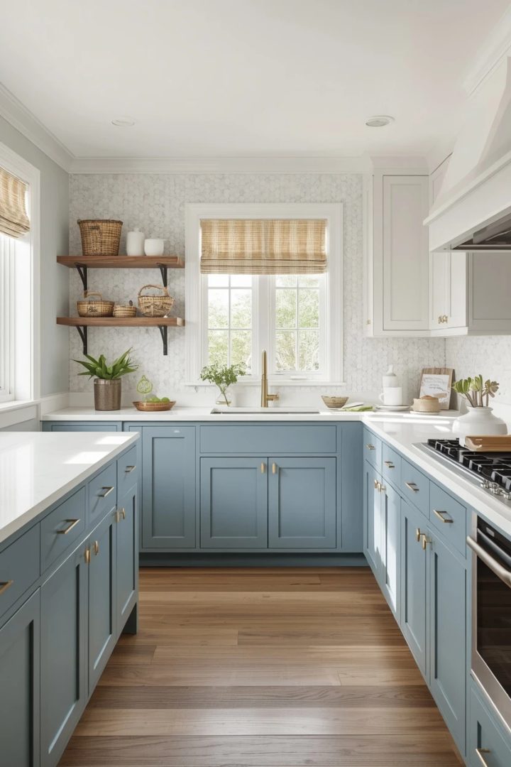 16. Two-Tone Blue and White Coastal Kitchen