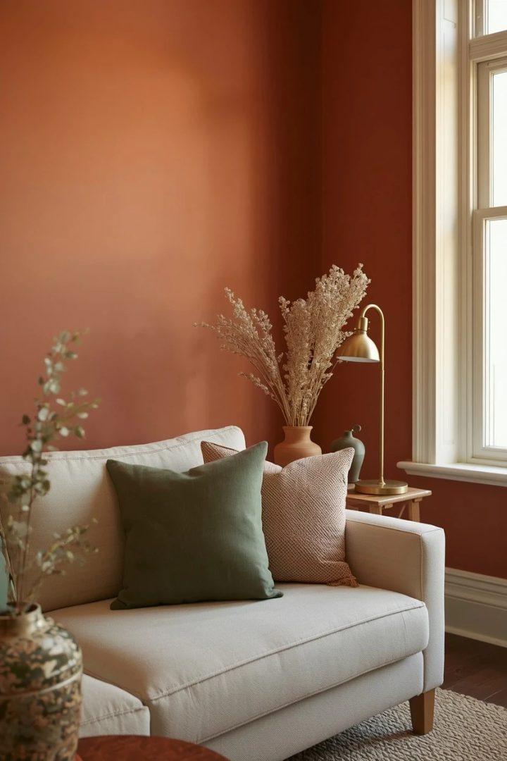 1. Warm Terracotta Walls With Sage Accents