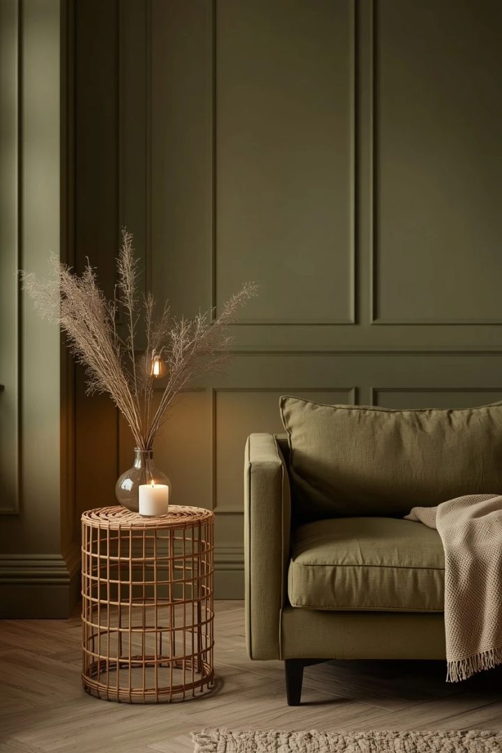 3. Olive Green Mono-Tone Living Room Color Ideas