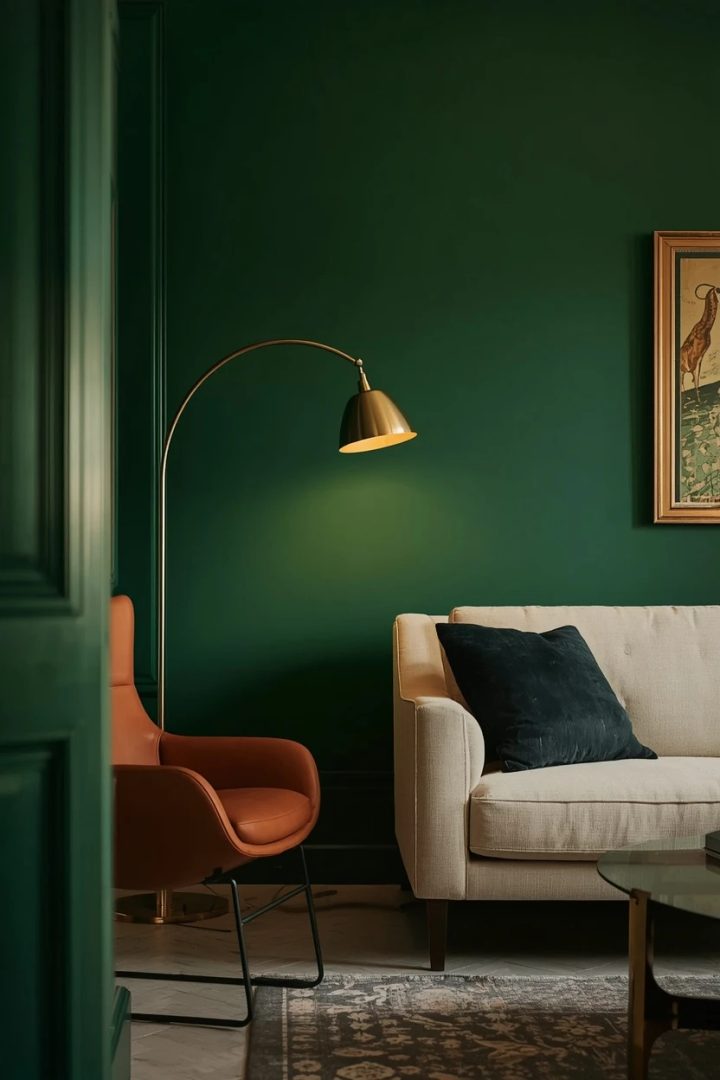 7. Living Room Paint Ideas With Rich Emerald Green