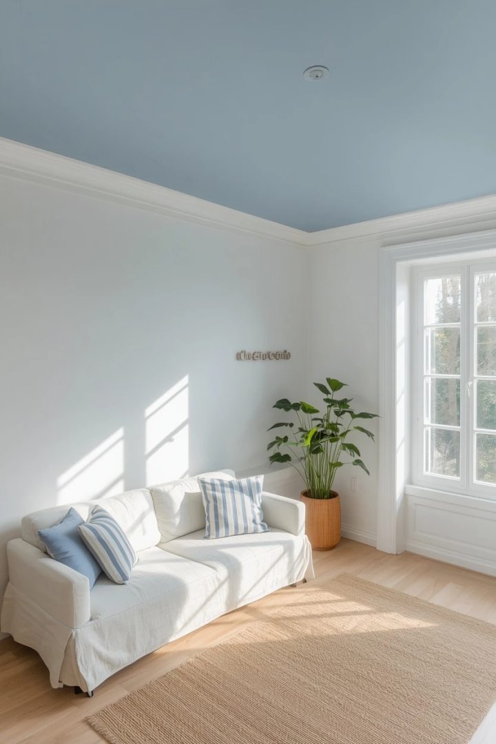 9. Pale Blue Ceiling With White Walls