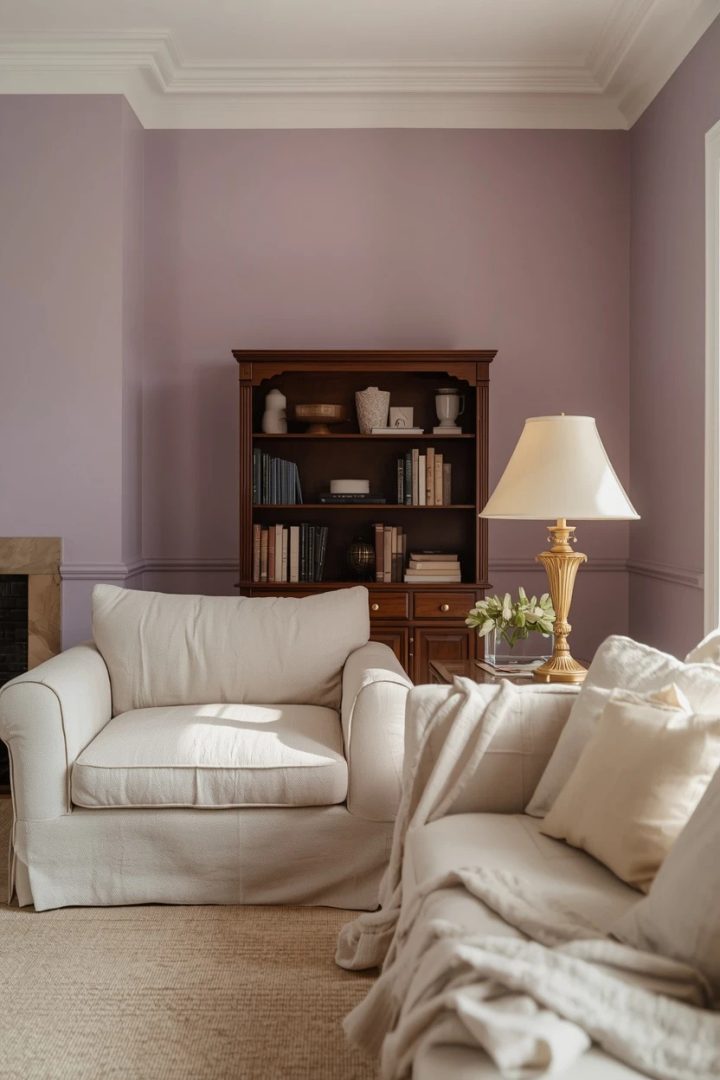 17. Soft Lavender for Calm Living Room Color Ideas