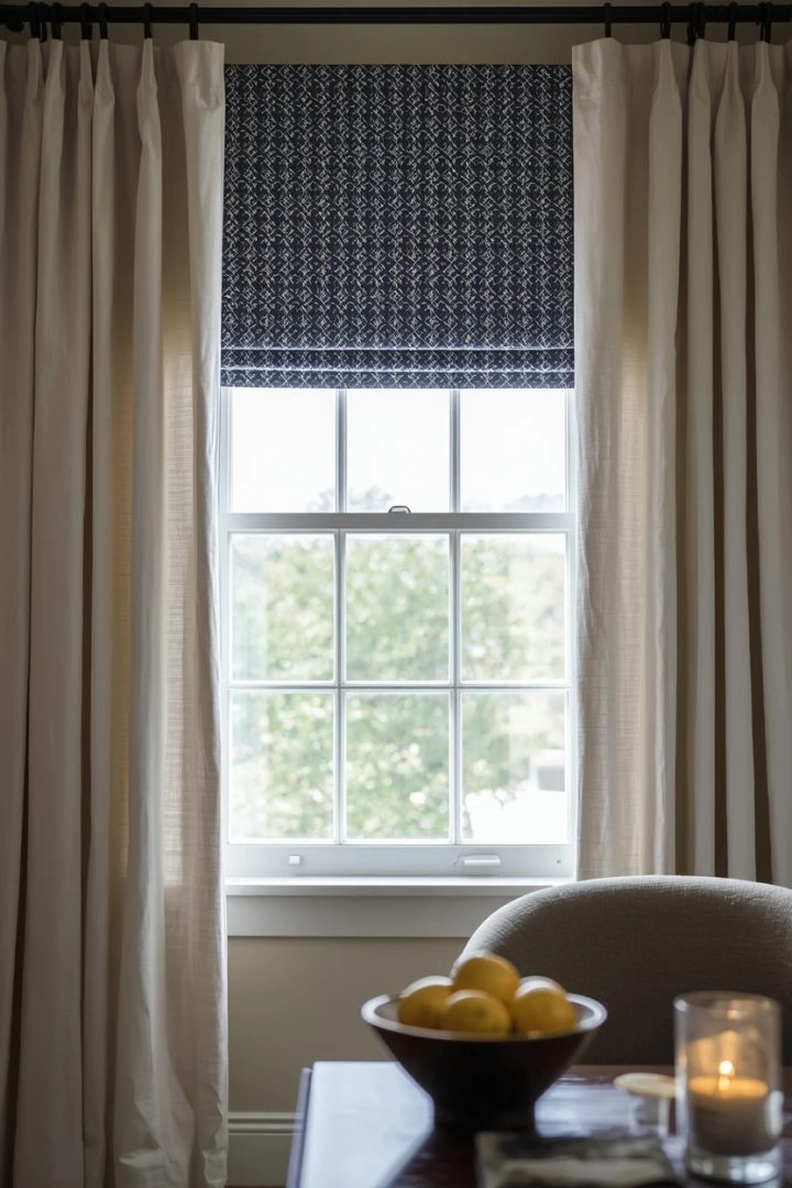 3. Tailored Box Valance in Living Room Window Ideas