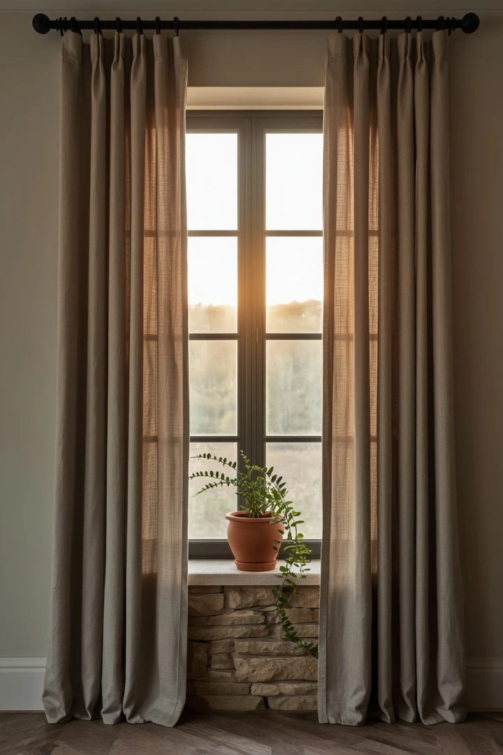 4. Black Iron Hardware With Neutral Drapes