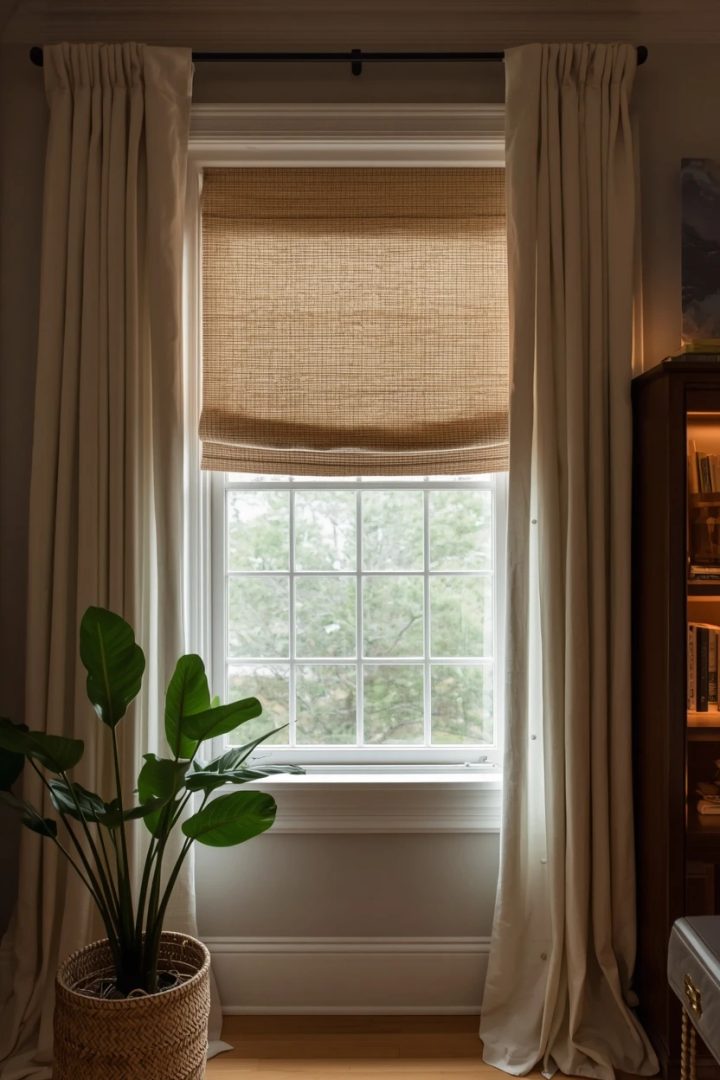6. Layered Roman Shade and Curtain Combo