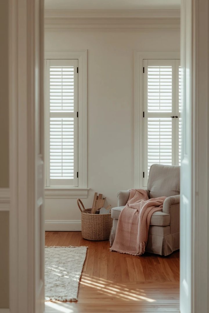 14. Plantation Shutters for Timeless Living Room Window Ideas