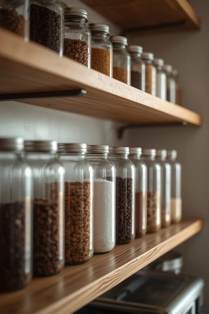 6. Open Shelving with Glass Jars
