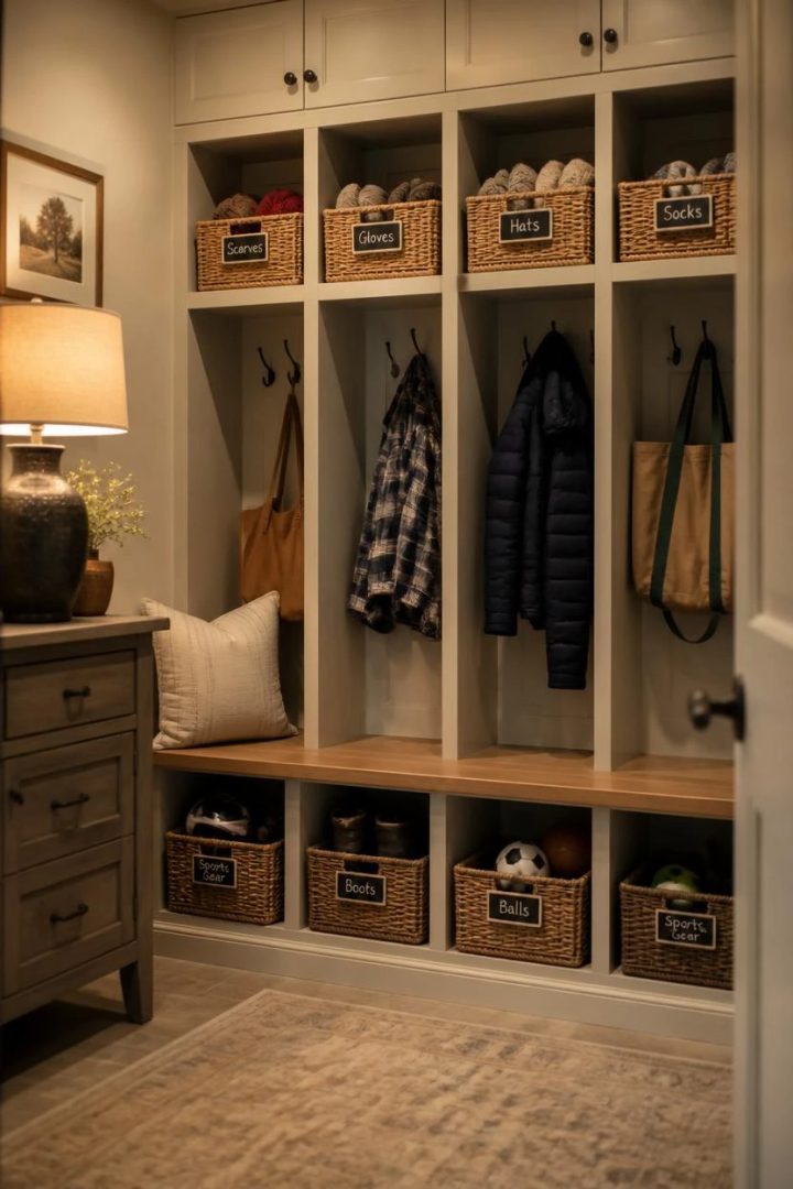 8. Baskets and Bins for Easy Mudroom Organization