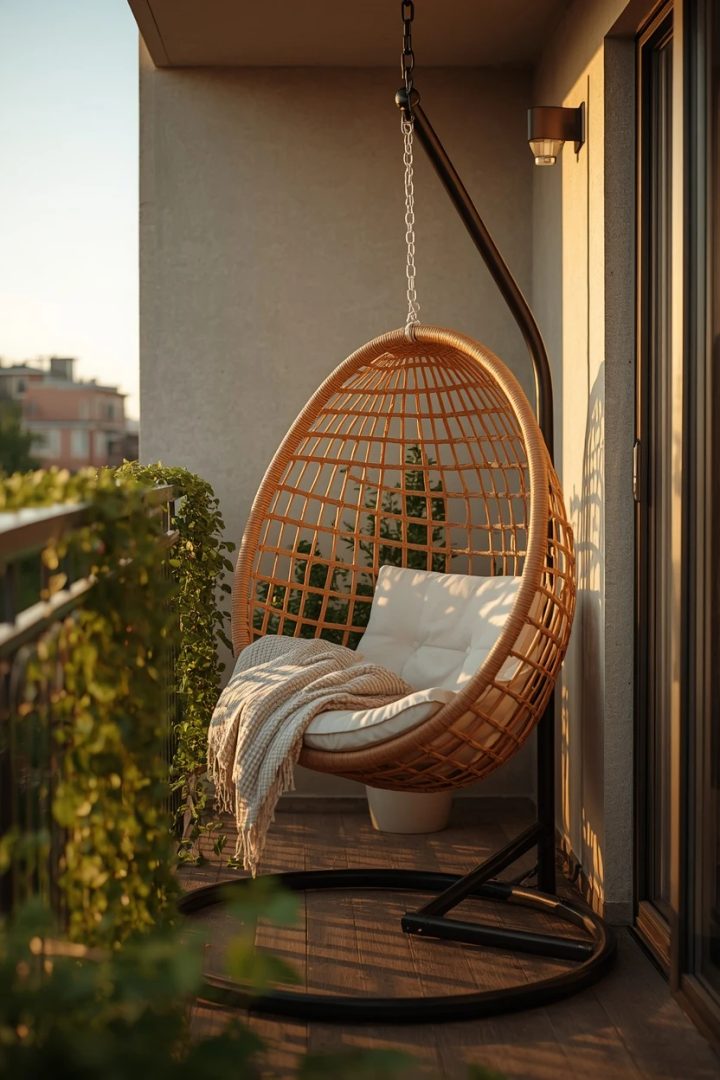 9. A Hanging Chair for a Cosy Small Balcony