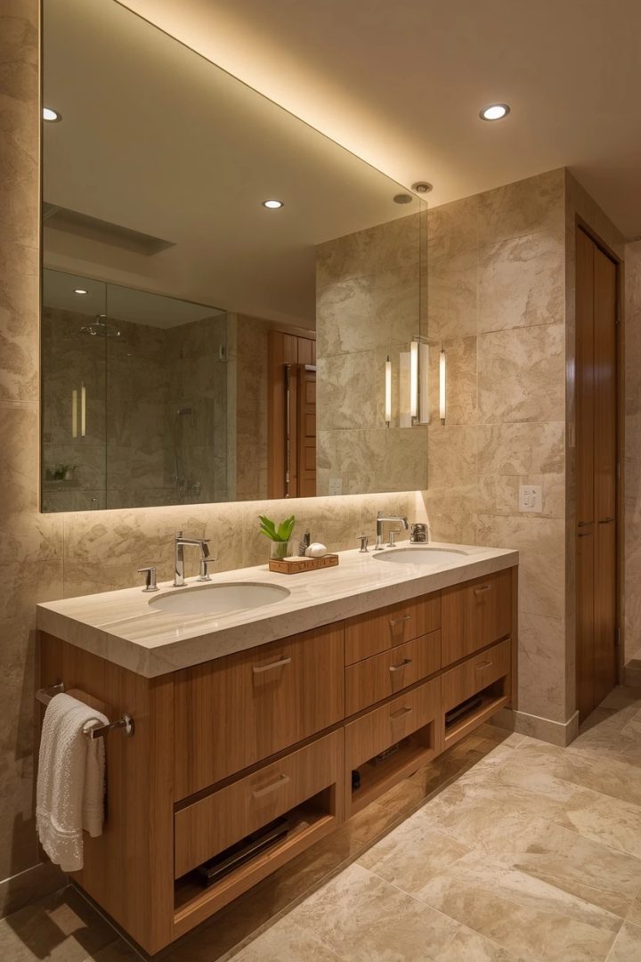 3. A Frameless Wall-to-Wall Mirror