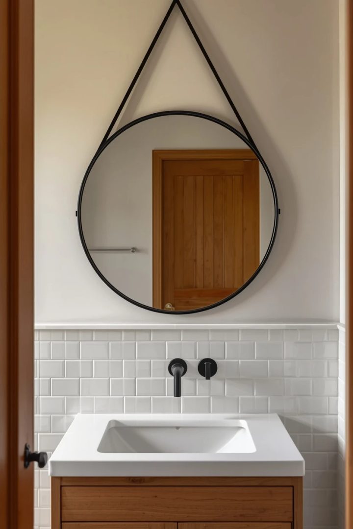 7. A Black-Framed Industrial Mirror